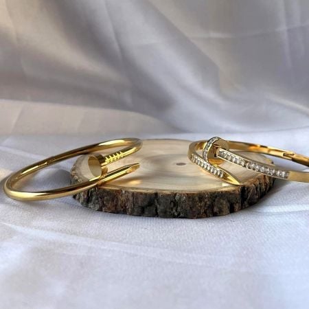 18K Gold Plated Nail & CZ Kada Set